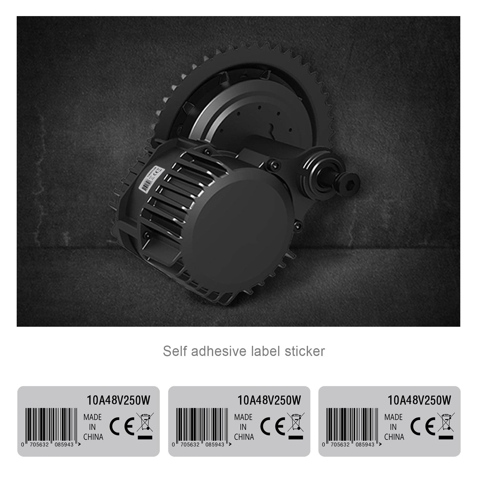 OTOTEC Naklejka na silnik z napędem środkowym, 10 A, 48 V, 250 W, srebrna, winylowa, wodoodporna, kryształowa, nowoczesna, okrągła, na zewnątrz, kompatybilna z Bafang, naklejka na silnik roweru