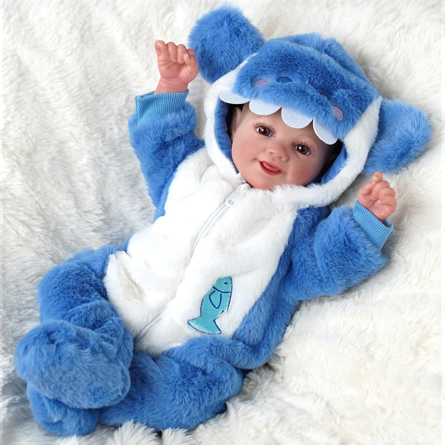 BABESIDE Reborn Baby Doll Clothes for 17-20 Inch Dolls Accessories,Cute Blue Shark Baby Doll Clothes with Hat for Realistic Babydolls, Pretend Play Gift for Girls Boys Kids Birthday Christmas