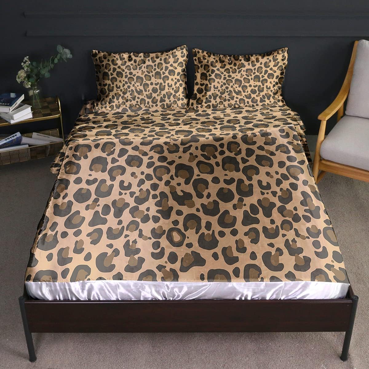 Amazon.com: BlessLiving Leopard Print Satin Sheets Twin Silky Bed ...