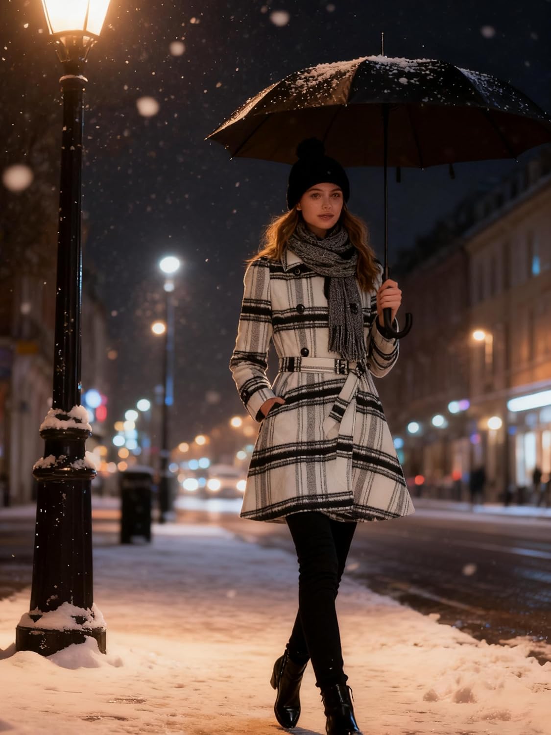 ForeMode Women Swing Double Breasted Wool Pea Coat with Belt Buckle Spring Mid-Long Long Sleeve Lapel Dresses Outwear - Image 5