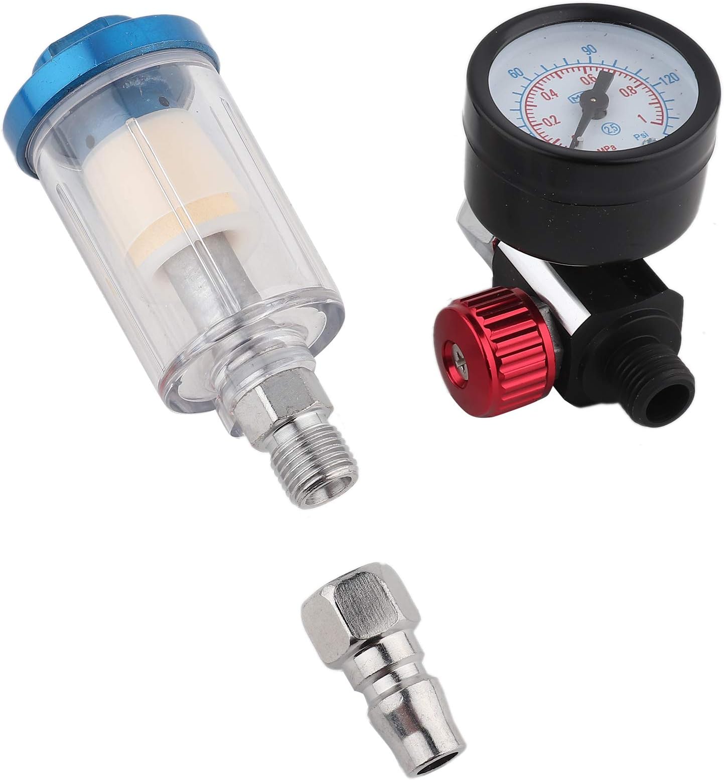 1/4 Inch Air Pressure Regulator, Compact Filter for Water Trap and Inline for Spray Gun, with Transparent Bowl for Automotive Finishing
