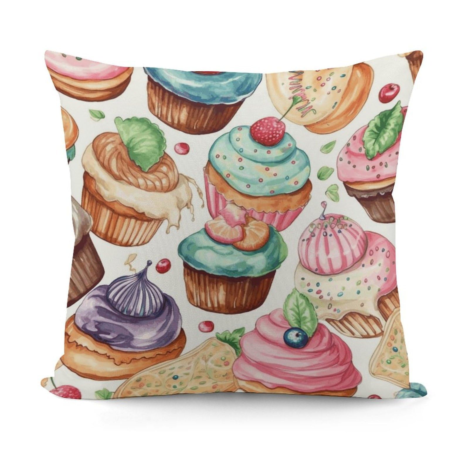 VstaDank Decorative Cupcakes Donuts Muffins Sugar Throw Pillow Covers Luxury Soft Pillowcases Fluffy Plush Accent Pillow Cases Personalized Square Lumbar Pillows Shells for All Seasons 18" X 18"