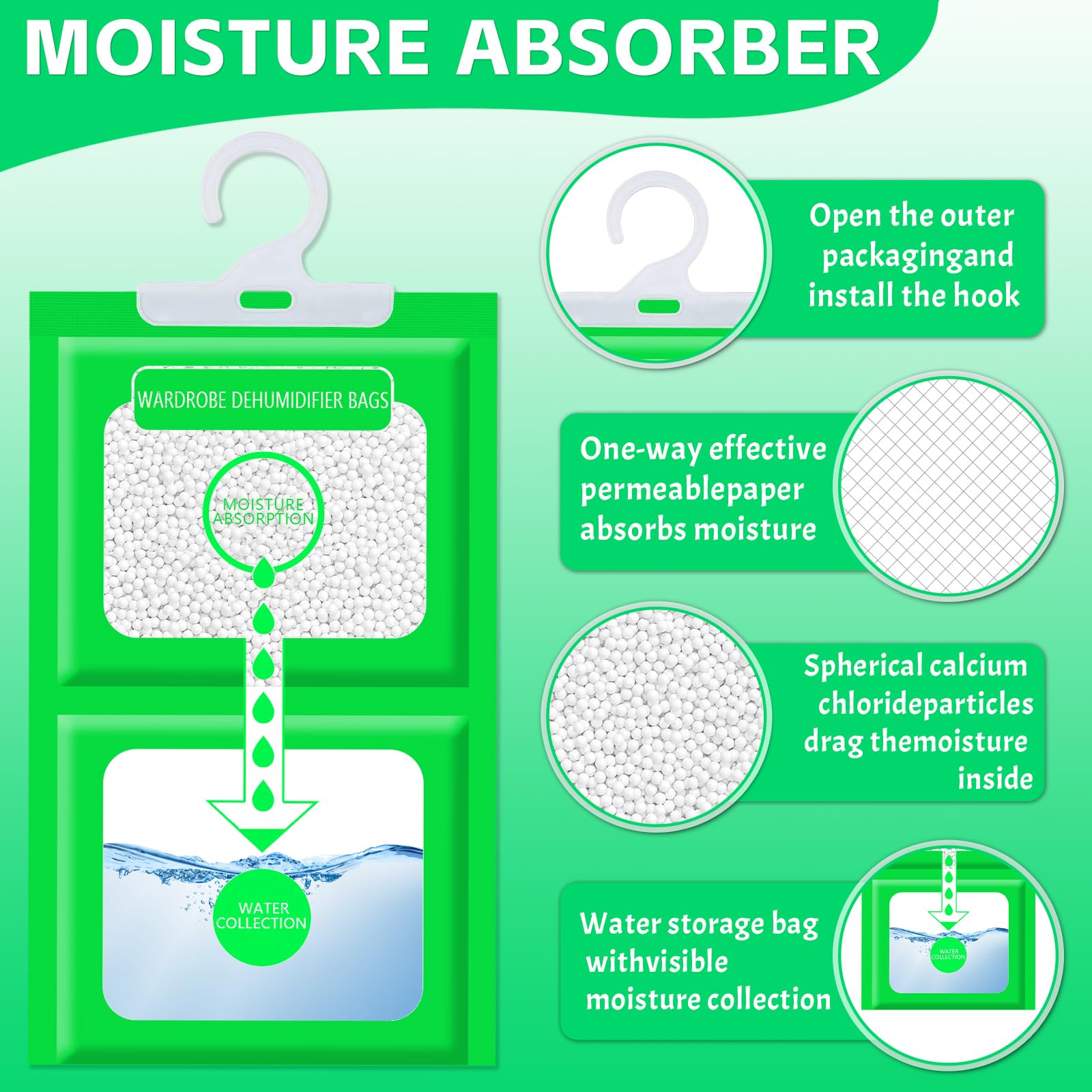 Pack de 10 Absorbeur d'humidité,Sachet absorbeur d'humidité pour éliminer l'humidité et les mauvaises odeurs des armoires,des chambres,anti humidité maison,la salle de bain et la voiture.