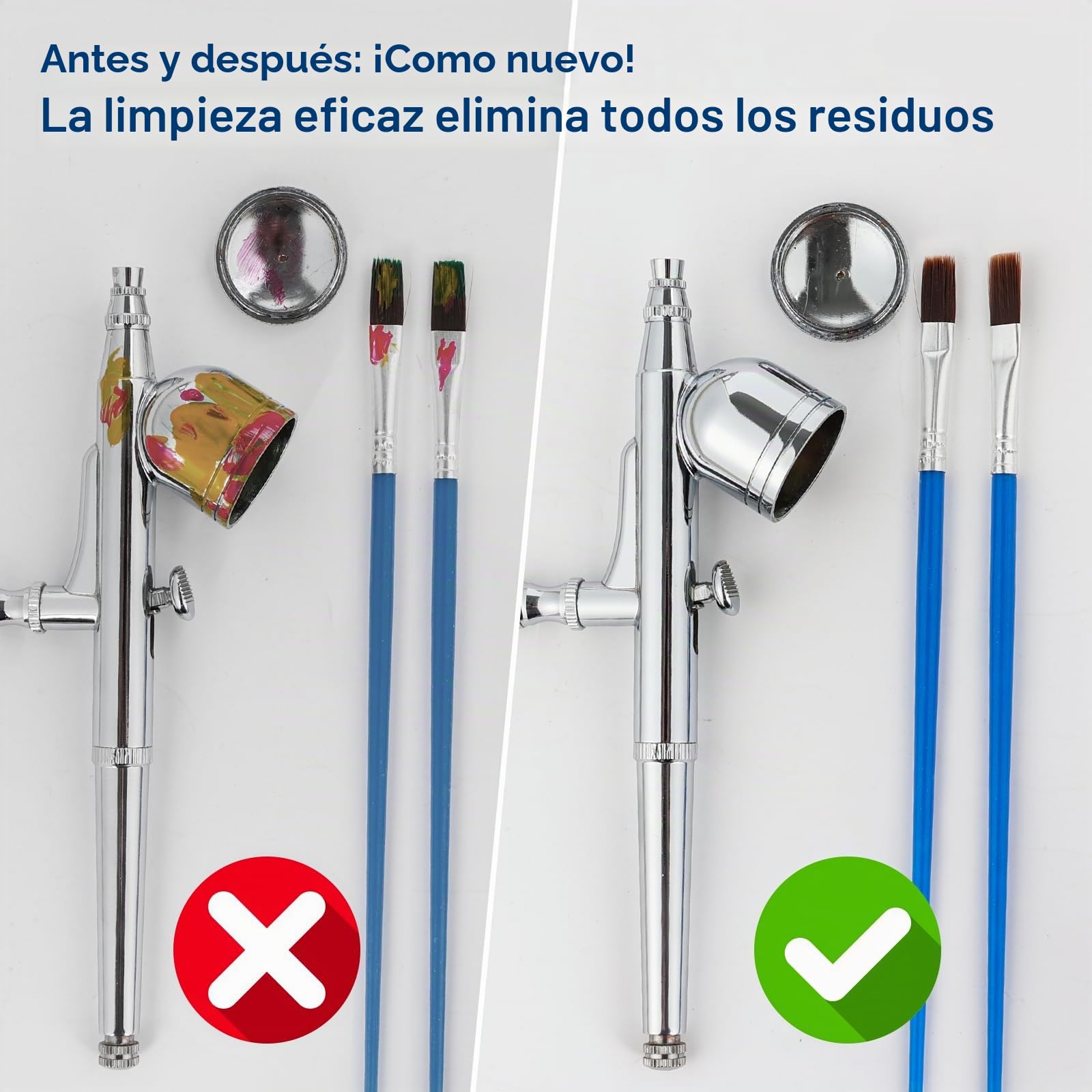 Roizefar - Kit de limpieza para aerógrafo, 6 limpiadores de aerógrafo y 2 diluyentes (100 ml cada uno) con tarro de limpieza de vidrio, elimina eficazmente la pintura acrílica a base de agua, kit de