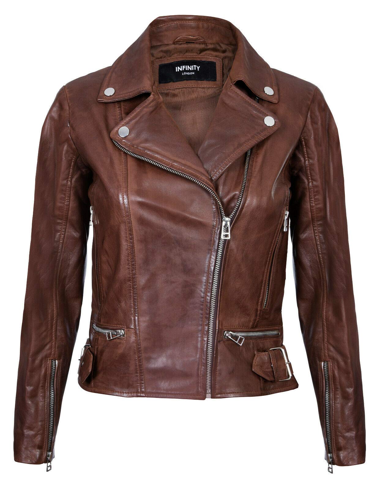 Infinity Leather Men's   Brown Leather Biker Jacket-Stockholm in Size L, BrandAlley