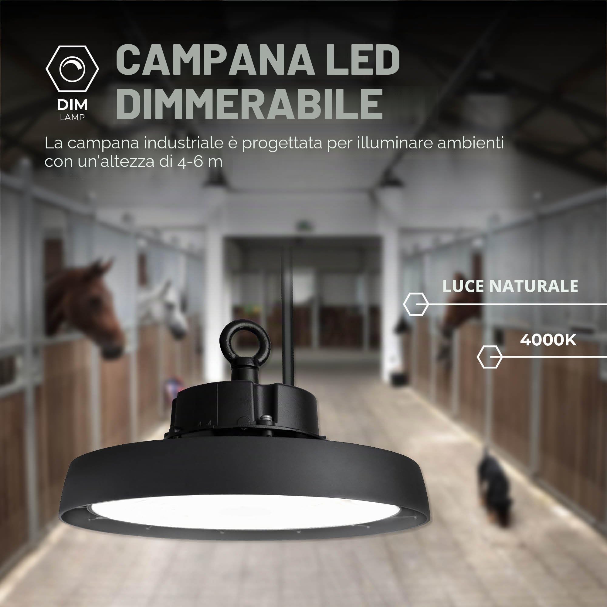 Ledvion - Campana led ufo, IP65, 150W, 192 lm/W, 4000K, Dimmerabile, lampada led industriale capannone, illuminazione magazzino officina, luce soffitto garage, illuminazione industriale led
