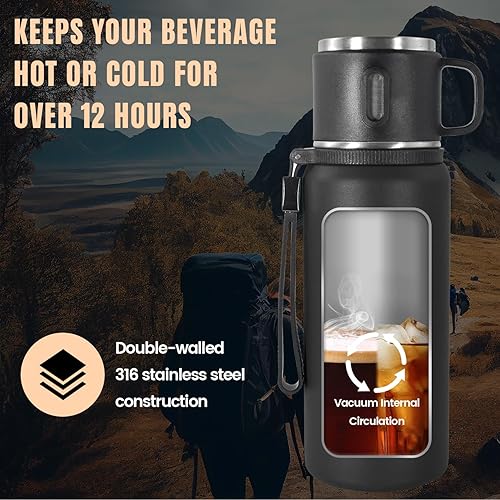 Miniatura 6 de Botella aislada de acero inoxidable, 50 onzas con taza, botella de agua aislada al vacío, termo para bebidas calientesbebidas frías, aislamiento las