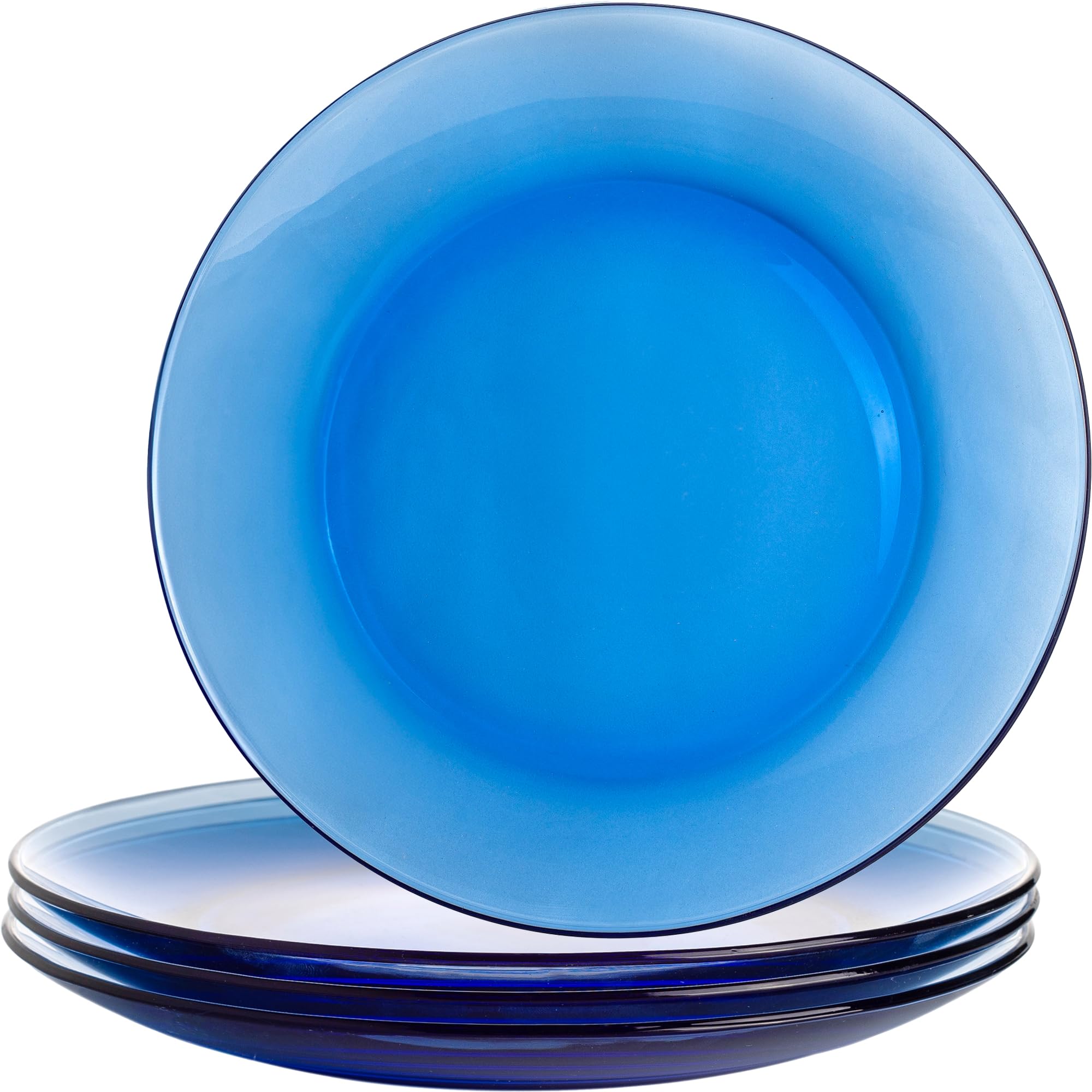 STPGoods Glass Dinner Plates Set of 4, Blue Cobalt Transparent Glass Eating Plates, Circular Glass Dinnerware for Salad, Bread, Dinner