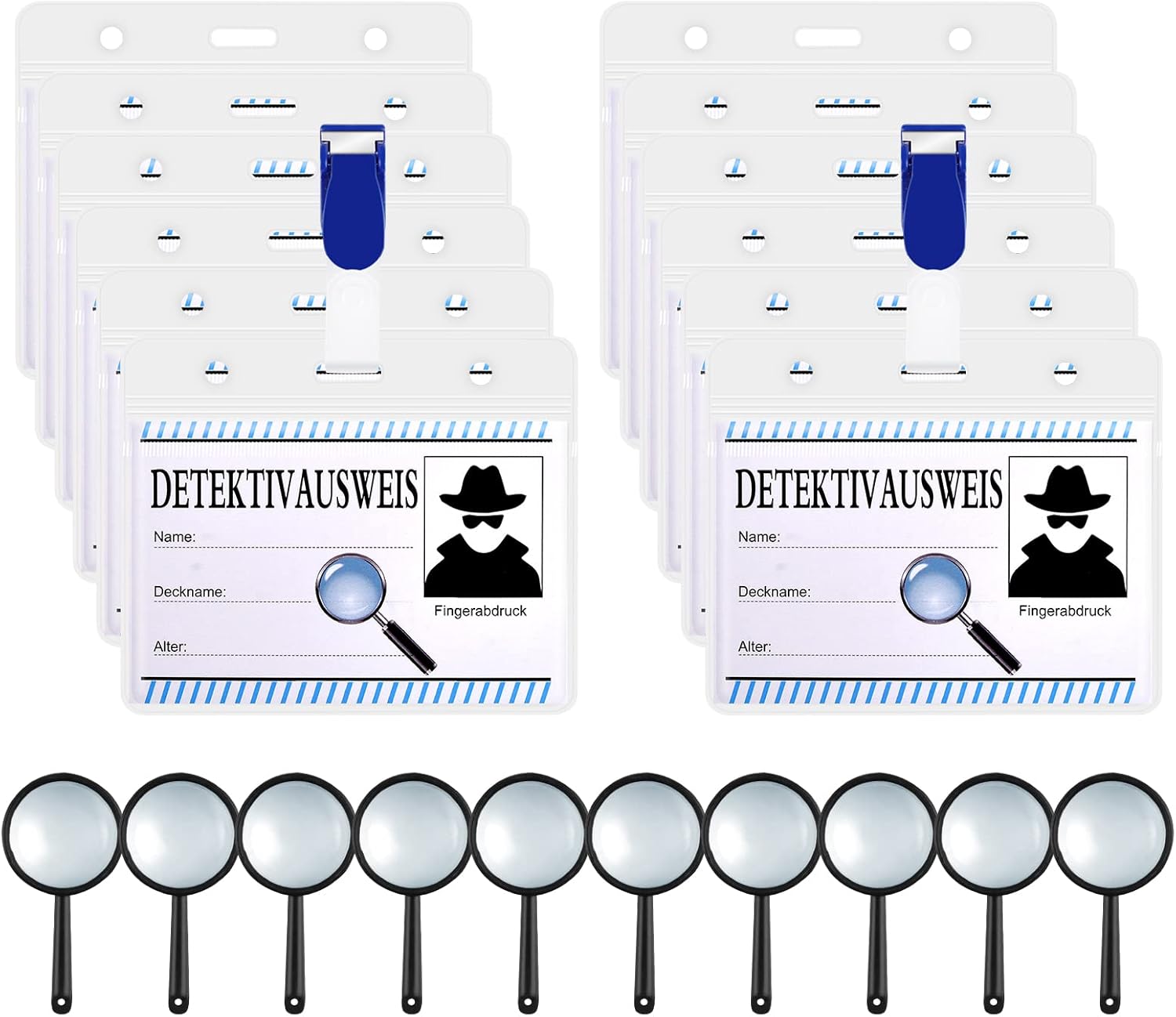 Detektive Lupe Kinder Set 12 Stück - Mit Ausweisen Für Rollenspiel & Geburtstag