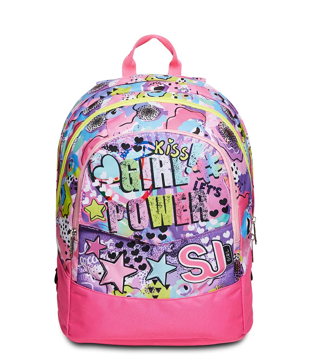 Sj Gang Maxi Fantabulous Double Compartment Backpack, Pink, Flip System, School and Leisure