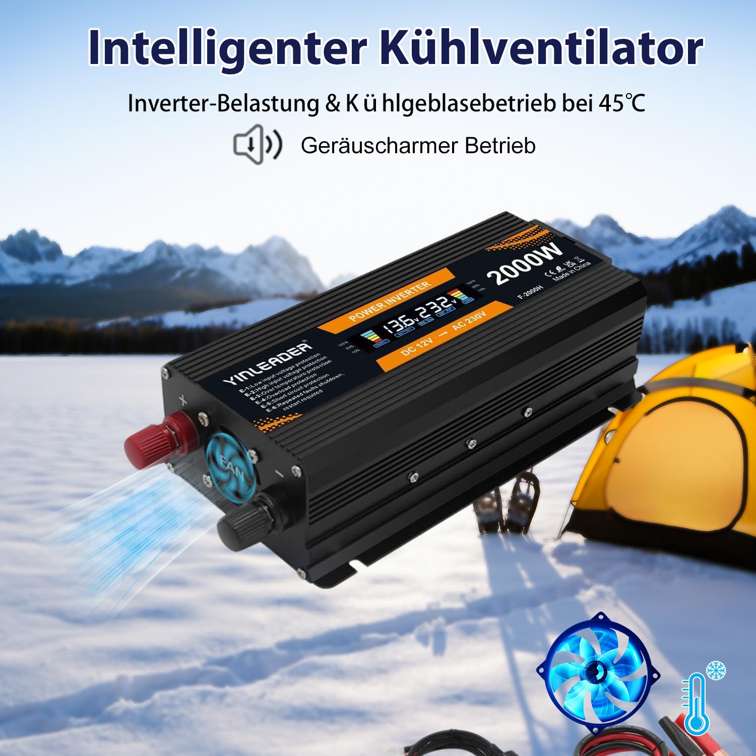 Yinleader inverter 12v 220v Onda sinusoidale modificata Convertitore 900W 2000W trasformatore di tensione LCD USB - Nero