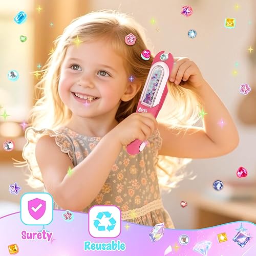 Miniatura 8 de Kit de herramientas de peinado para niñas sello de gemas para el cabello, 24 diamantes de imitación reutilizables, engrapadora de gemas para niñas
