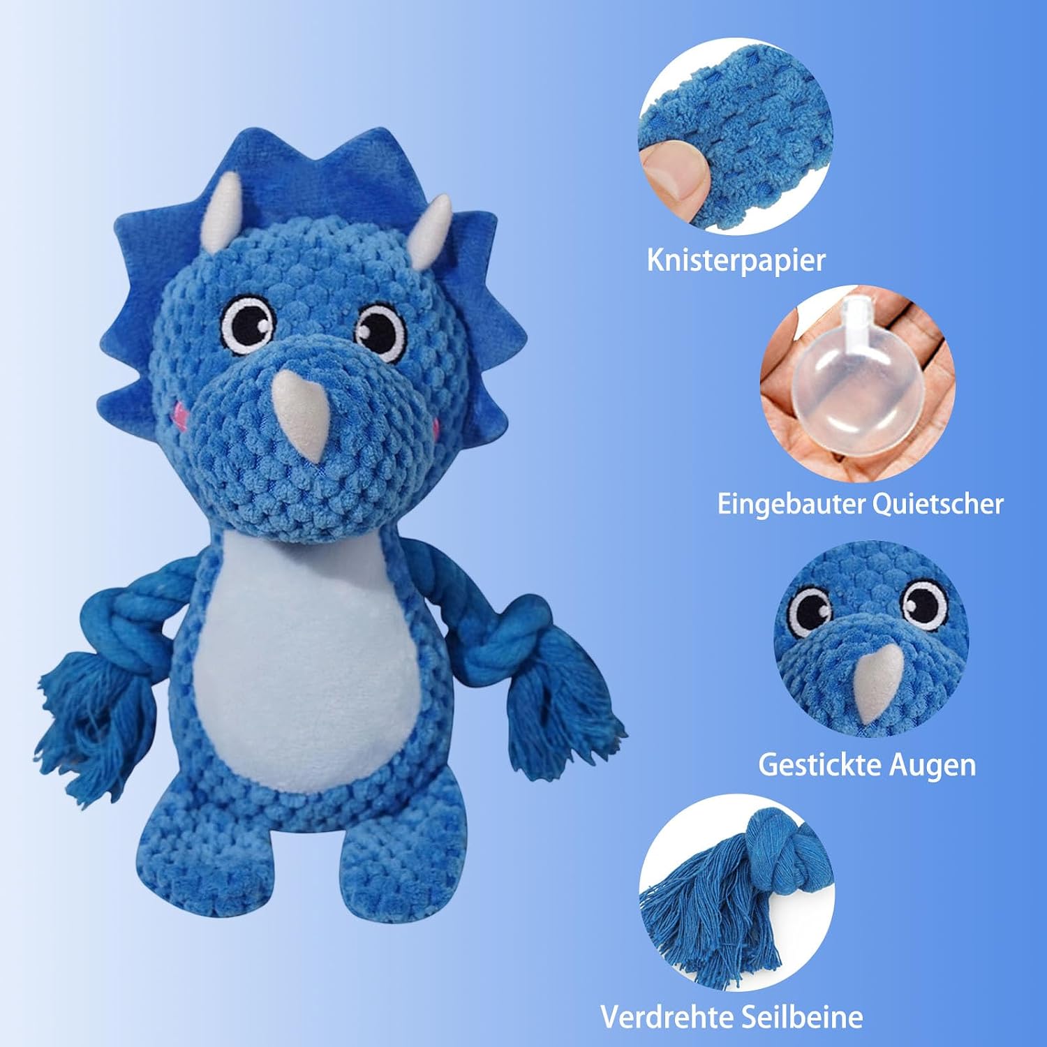 Cute Animals Interactive Dog Squeak Toys, Rope Plush Pet Chew Toys - Blue image 3