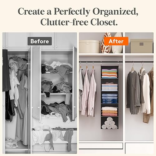 Miniatura 7 de Lifewit 5 Tier Hanging Closet Organizer and Storage for Shelves, Foldable Clothes Storage Shelf with 2 Sturdy Hooks for Clothing Organization, Dorm