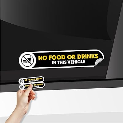 No Food or Drinks in this Vehicle | 2 Small Self Adhesive No Food or Drink Sticker Sign for Car | Glossy Permanent Vinyl Signs | 1x5 inches No Drinks or Food in Vehicle | Waterproof and UV Resistant
