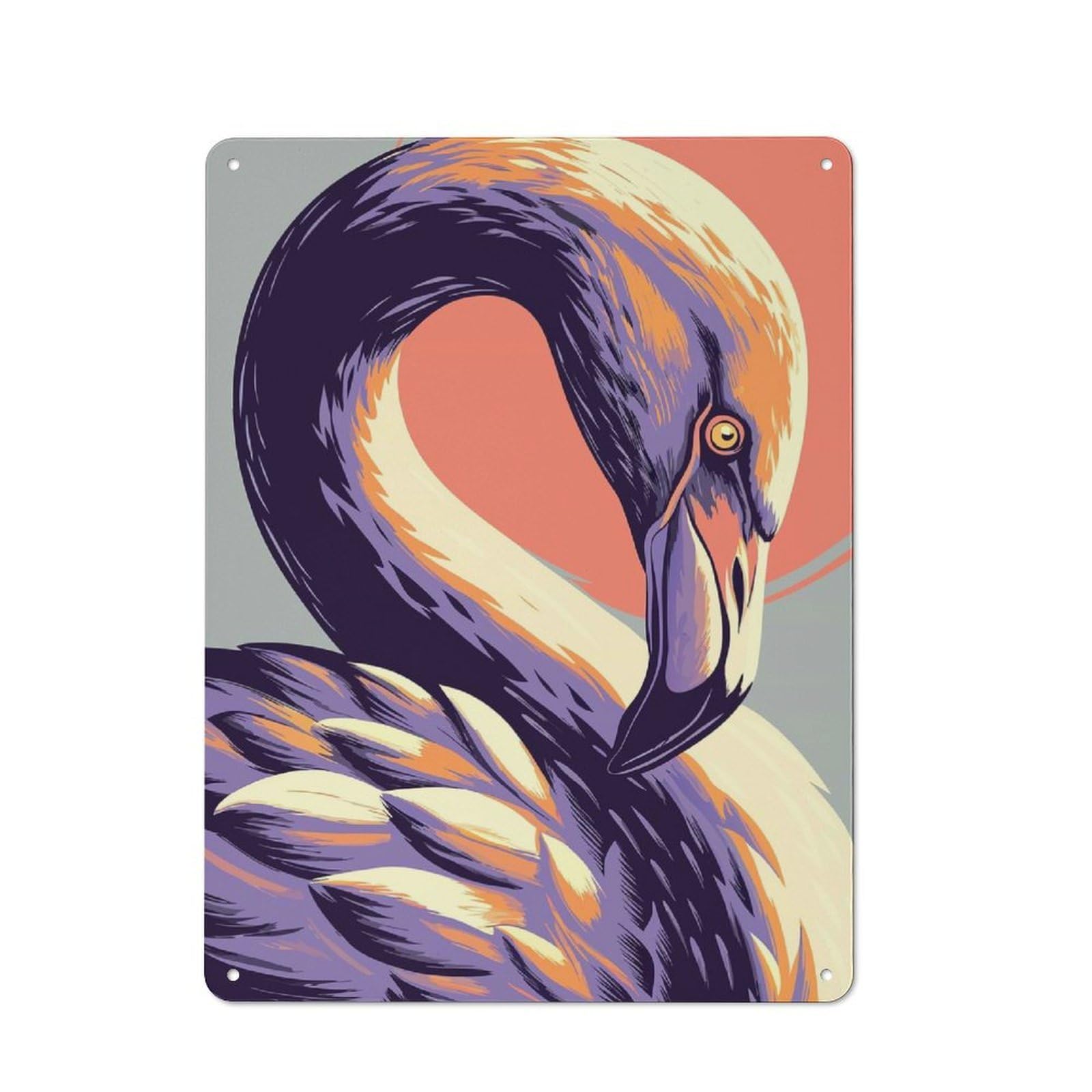 Junmoney Stylized Flamingo Portrait With Bold Colors Rustic Metal Sign 40X30cm For Lounge Or Reading Corner, For Reading Corner Decorators