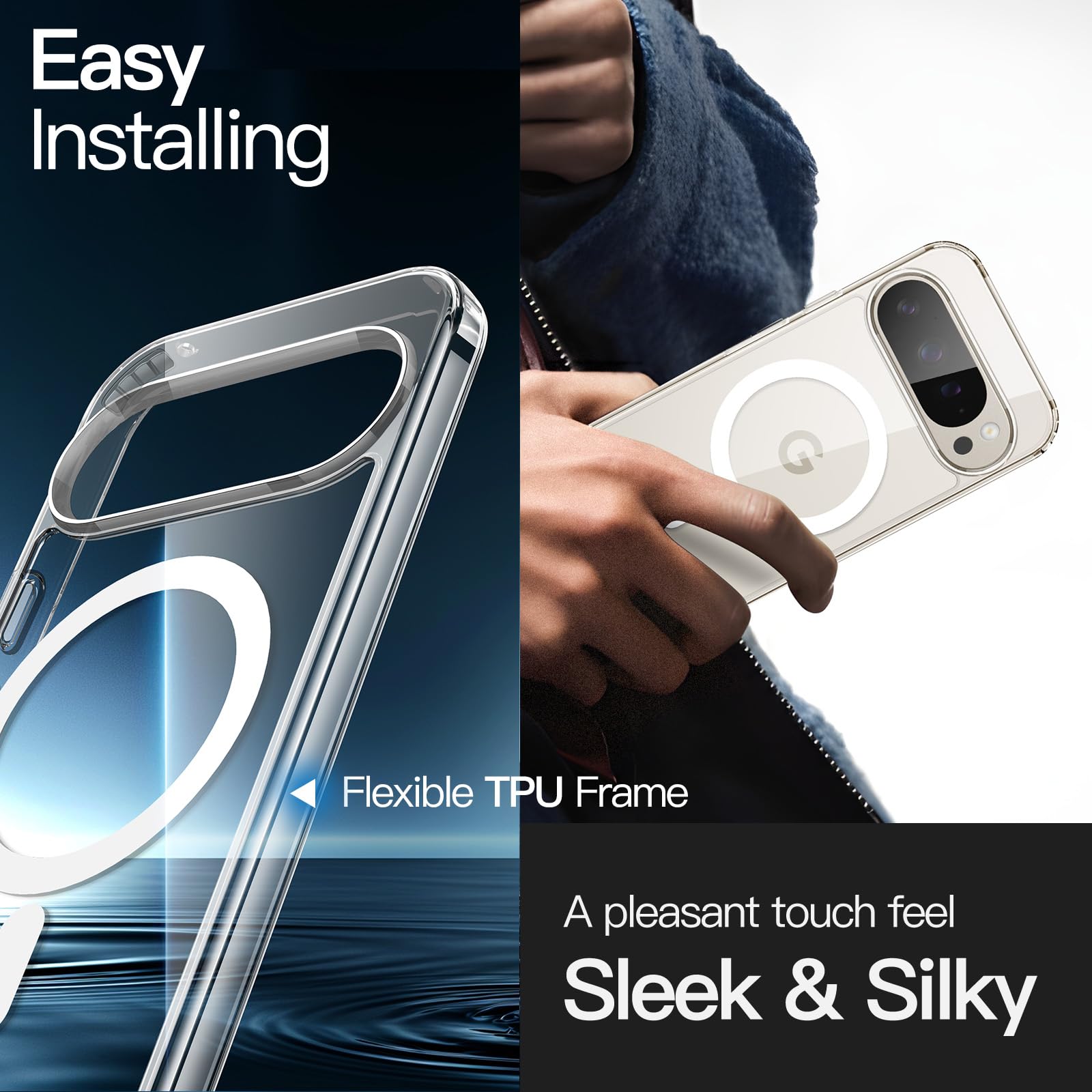 JETech Magnetyczne Etui dla Google Pixel 10/10 Pro 2025 Kompatybilne z MagSafe i Ładowarka Pixelsnap, Odporny na Wstrząsy Osłona Bumper Telefonu, Antyzarysowaniową Przejaśniać Tył (Przezroczyste)