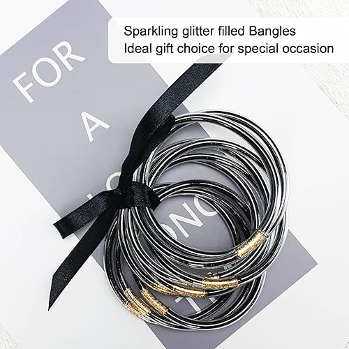 Miniatura 4 de YBMYCM Juego de 9 pulseras de gelatina con purpurina para mujer, pulseras de silicona rellenas de purpurina para niñas