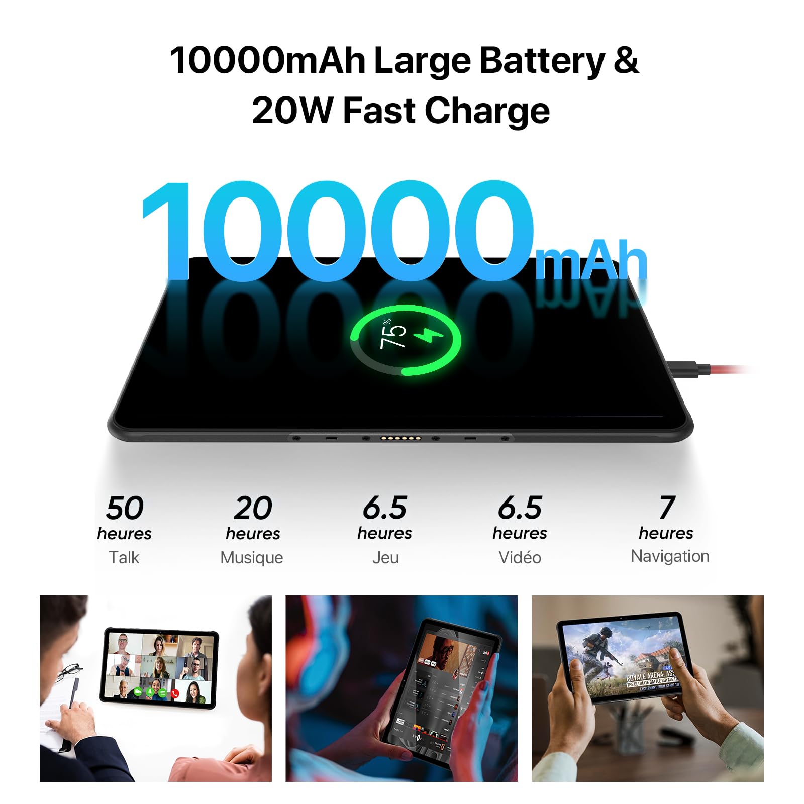 UMIDIGI Tablette Incassable,Tablette 11" Plus léger Que Les Autres,Écran 2K 16GO+128GO(TF 2TB) 10000mAh Tablet de Travail Robuste,Active T1 Android Tablet avec Carte Sim 20W Charge rapide/16MP*2/OTG