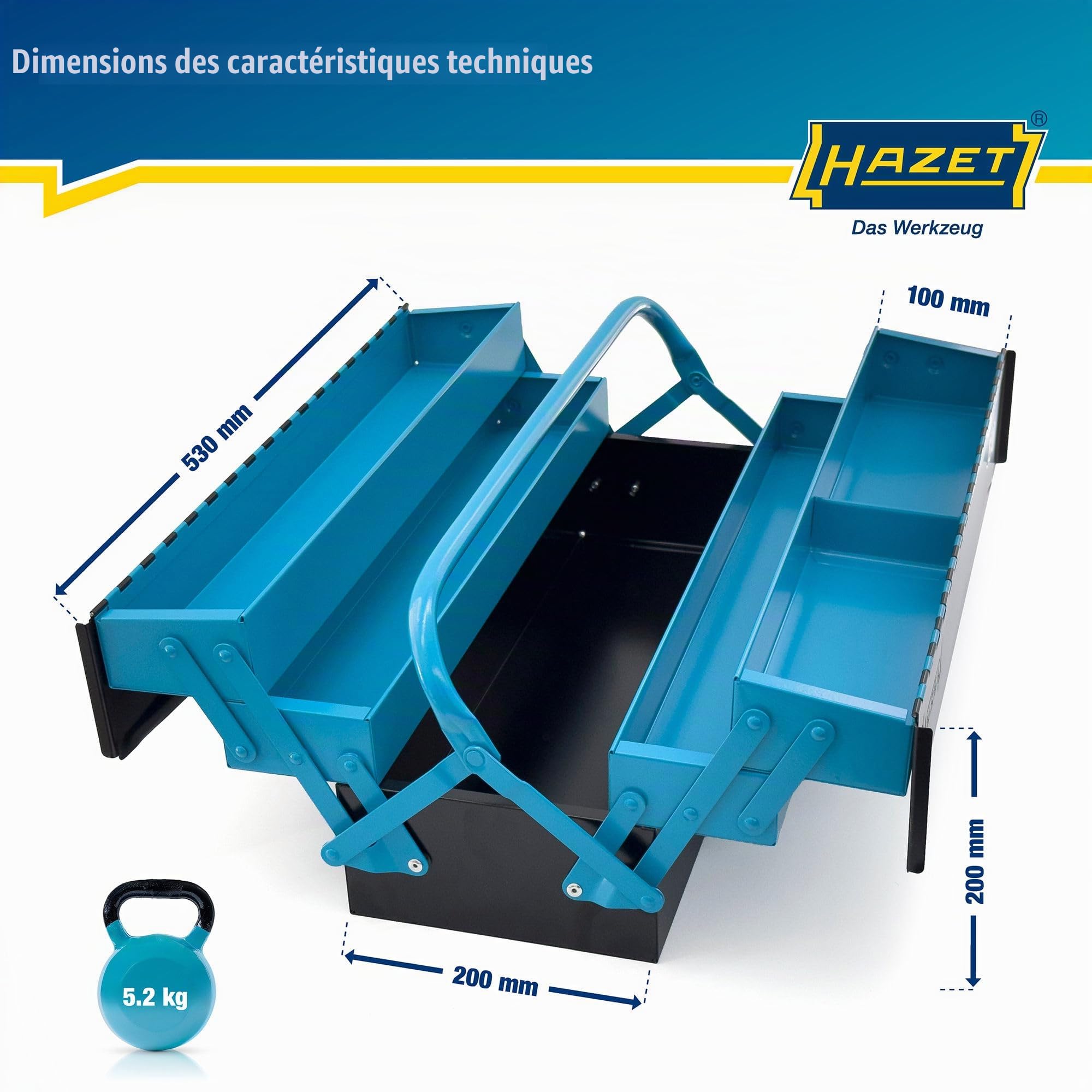 HAZET Caisse à outils métallique 190L | vide | avec compartiment de fond spacieux et 4 compartiments latéraux dépliables | pour un rangement ordonné des outils, etc.