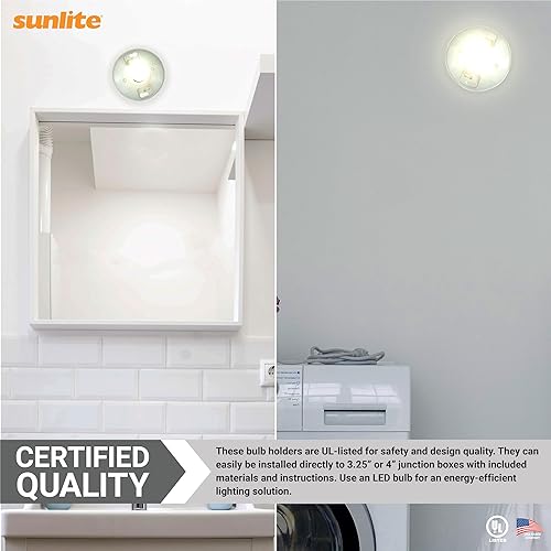 Miniatura 5 de Sunlite 40880-SU Soporte de lámpara de porcelana, base mediana (E26), para instalación en cajas de conexiones de 3.25 y 4 pulgadas, 660 vatios