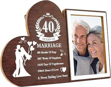 50th Anniversary Golden Wedding Gift, Heart-Shaped Photo Frame, 4 x 6 Size, Wooden Finish