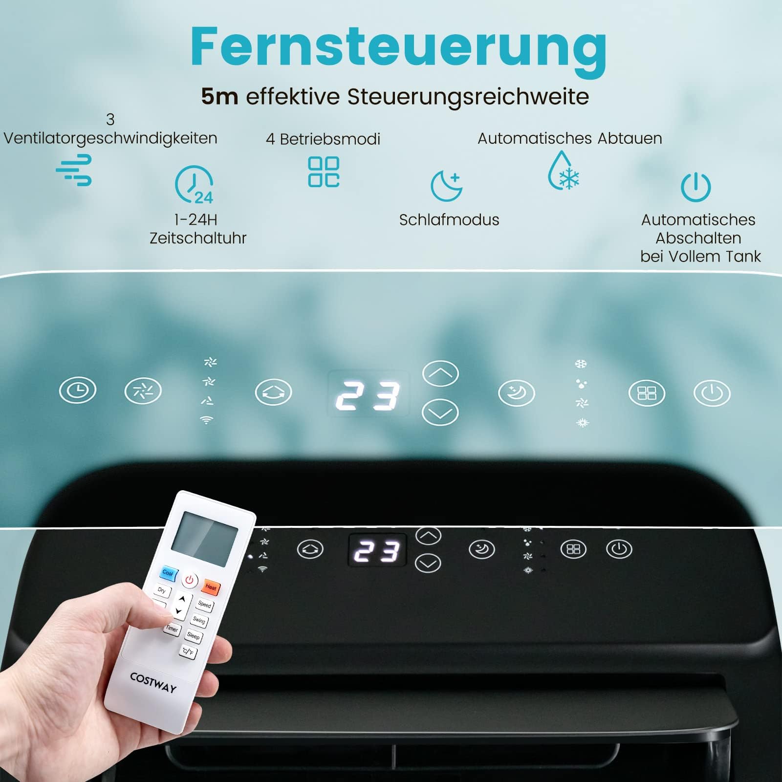 COSTWAY 14000 BTU Klimaanlage mobil mit Abluftschlauch | 5 in 1 Klimagerät & Heizen & Entfeuchten & Ventilieren & Schlafmodus, APP/Fernsteuern, für Raum bis 135 m³