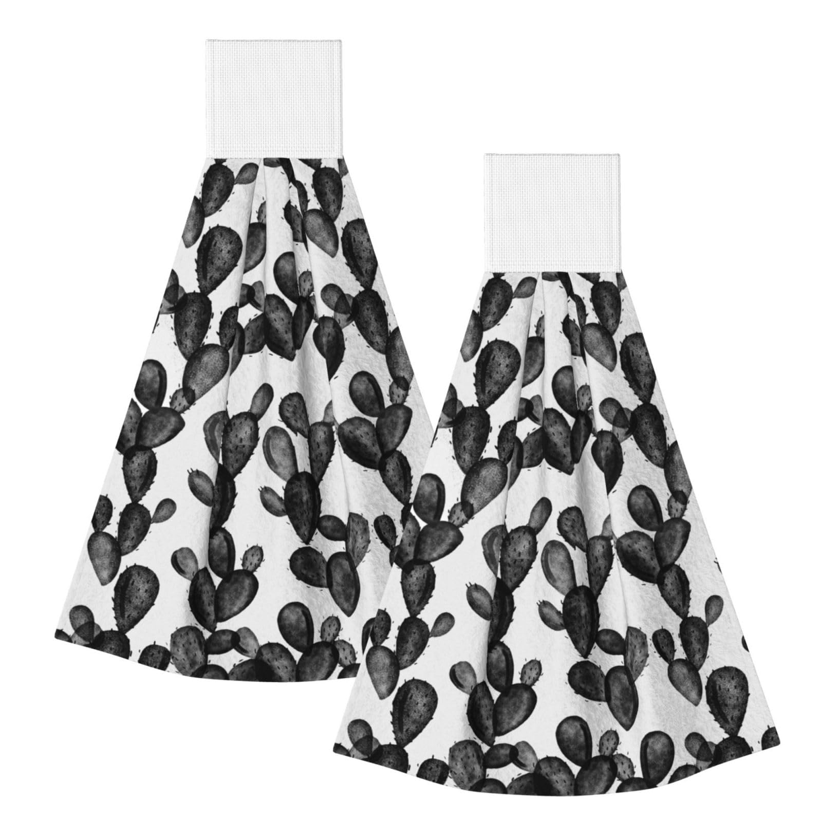 DOPKLNA Paddle Cactus Blackest Black, 2 Pcs Hanging Coral Fiber Hand Towels for Bathroom, Absorbent Kitchen Towels