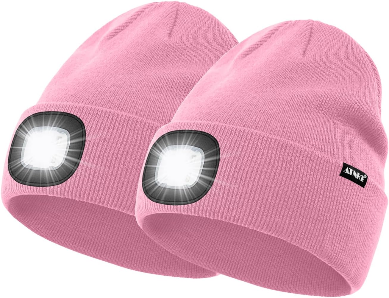 ATNKE 2Pcs LED Lighted Beanie Hat,USB Rechargeable 4 LED Running Headlamp Bright Cap with Light Gifts for Men and Women