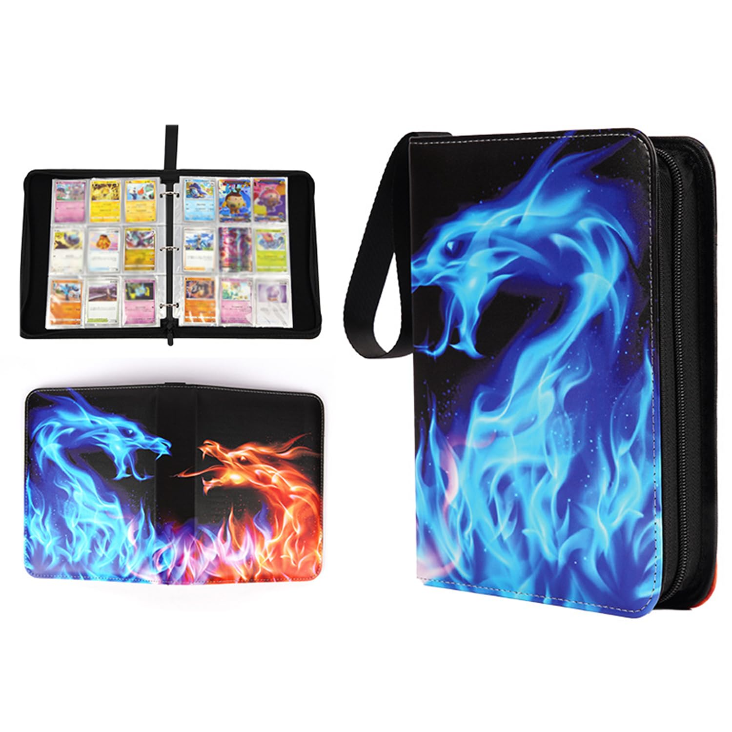 ZHUIYIWIN 9-Pocket Trading Card Zip Binder,900 Pockets Card Binder Folder, PU Leather Card Folder Trading for Collectible Games, Sports, TCG (Dragon A, 9-Pocket)