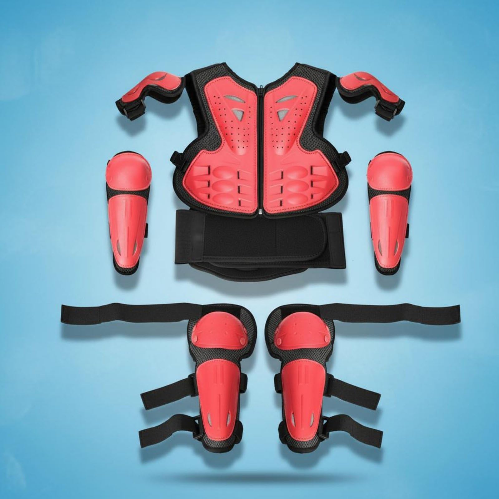 5 Pièces Armure de Protection Enfant Kit de Protection Gilet Coudières Genouillères Soutien Confortable Respirant Sangles Élastiques Réglables Convient au Skate BMX Loisirs Extérieurs