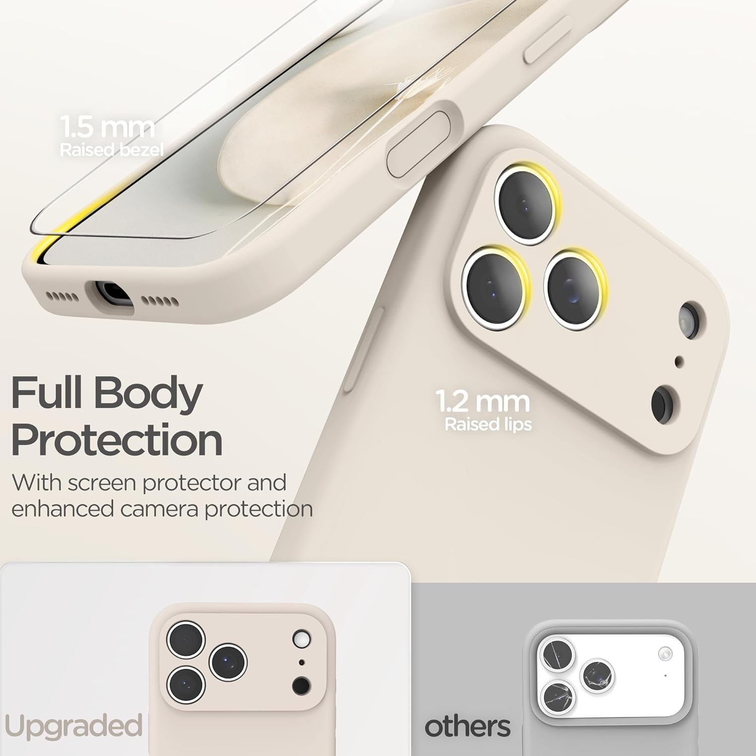 for iPhone 17 Pro Case, Liquid Silicone Cover with Camera Protection Anti-Scratch Soft Microfiber Lining Shockproof Protective Phone Case for iPhone 17 Pro 6.3", Stone - Image 3