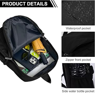 Risipu School Backpack for Girls Women Causal School Bags Teenage Boys Lightweight Travel Backpack Men Rucksack Water Resistant Bookbag for College (Black)