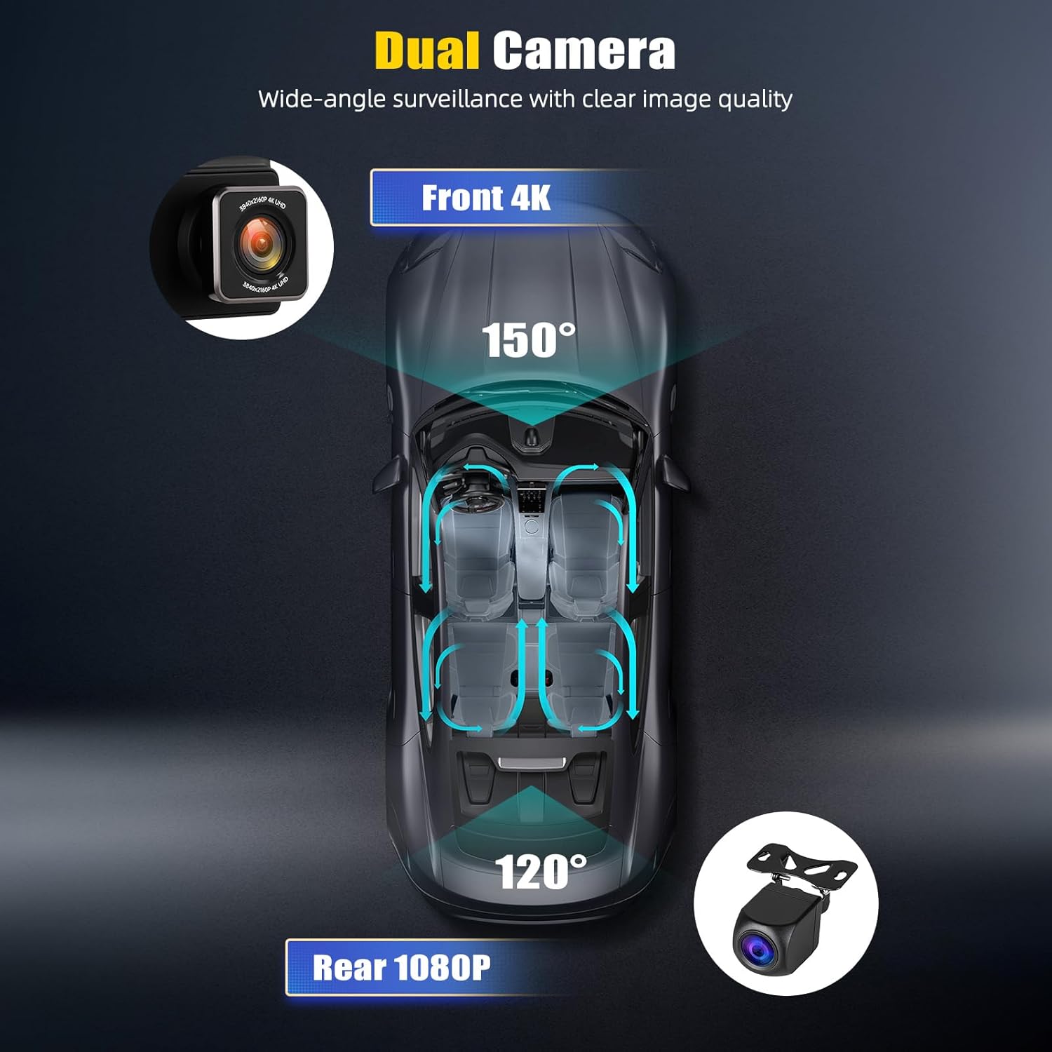 4K Dual Dash Cam WiFi HD Car Dash Cam Front and Rear, 3 Inch Mini Hidden Dash Camera for Cars Dashboard Camera Recorder Car Camera with GPS,Night Vision,G-Sensor,Wide Angle,Loop Recording
