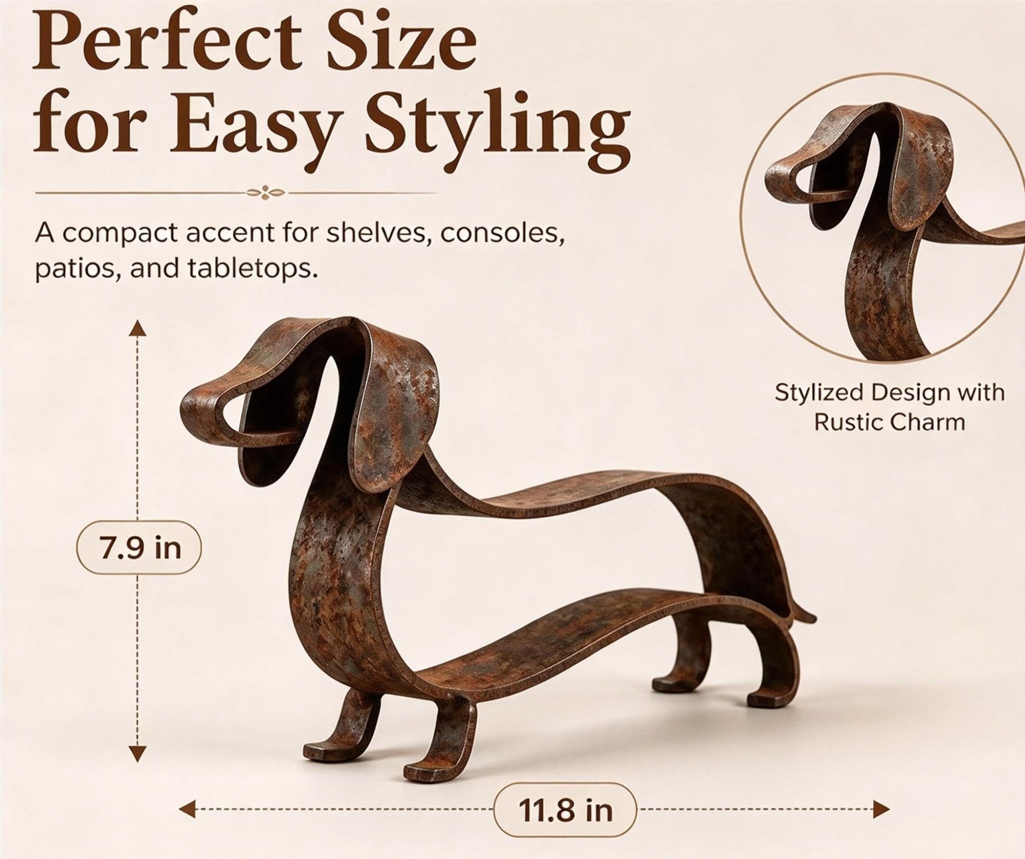 Generale Statua Bassotto, Scultura Cane Metallo, Decor Giardino Rustico w