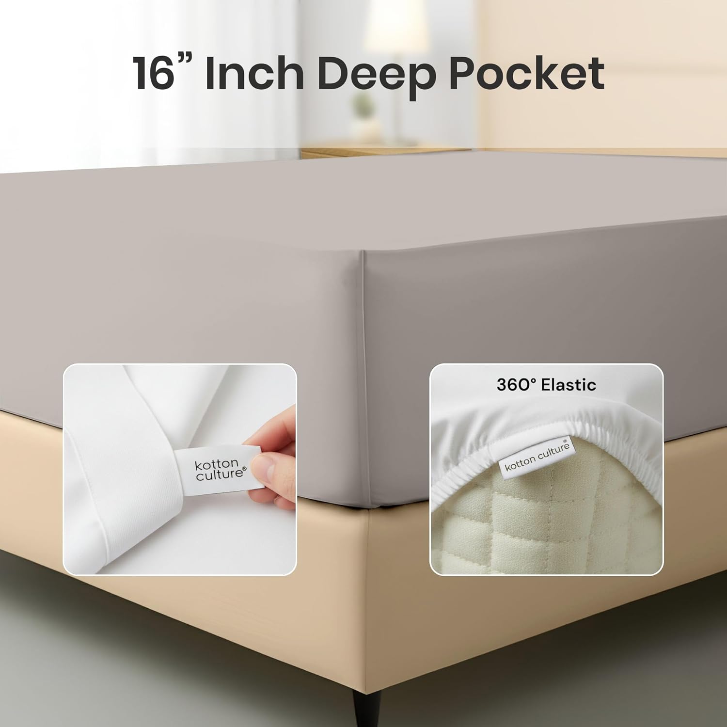 Kotton Culture Twin Size Fitted Sheet Silver, 100% Egyptian Cotton 600 Thread Count Sateen Weave, 16" Deep Pockets, Durable Fitted Sheet Only (Twin, Silver)