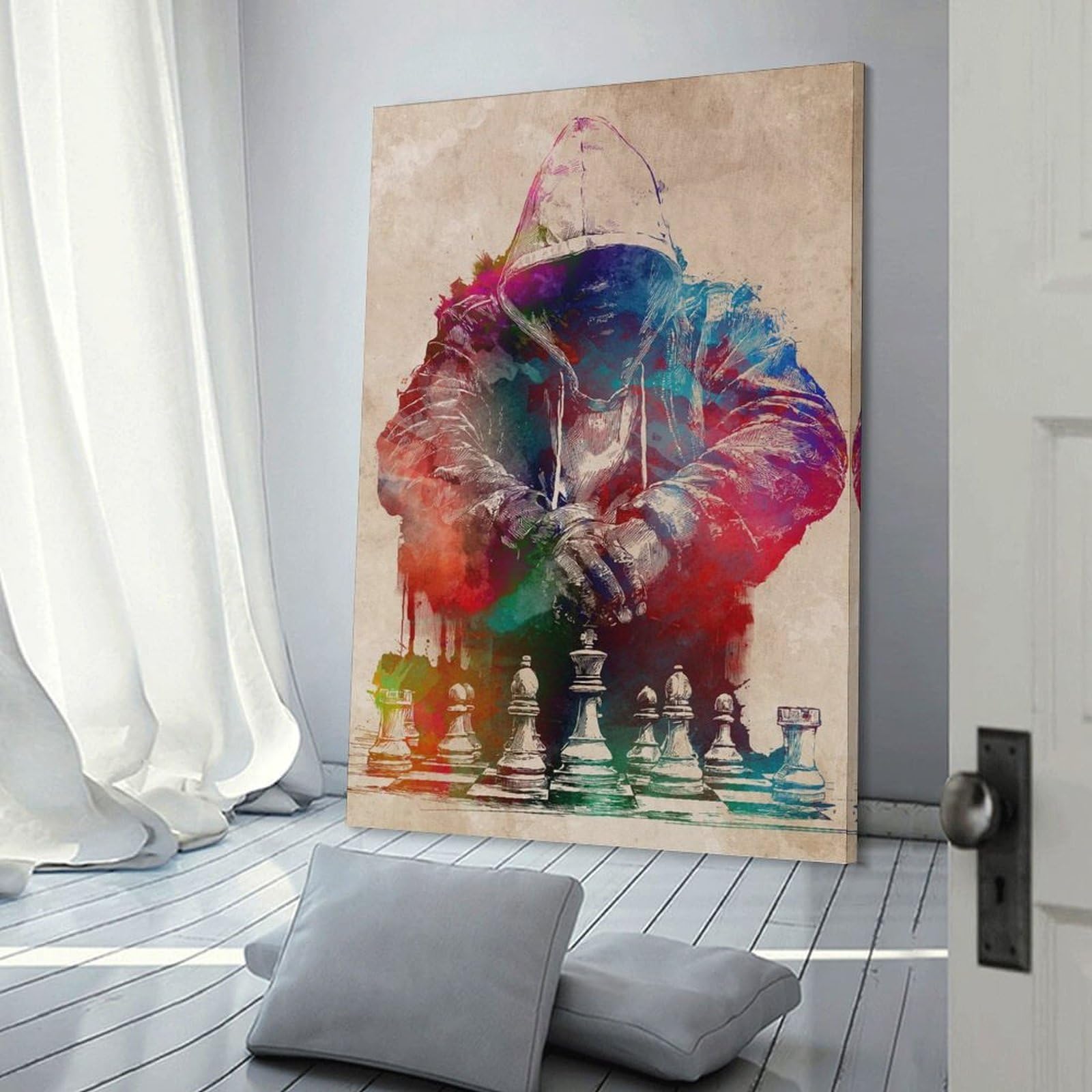 Junmoney Room Decor Wall Art Chess Player Watercolor Art, 20x30inch(50x75cm), for Feature Walls in Flats Or Modern Rooms, An Easy Match for Collected Prints