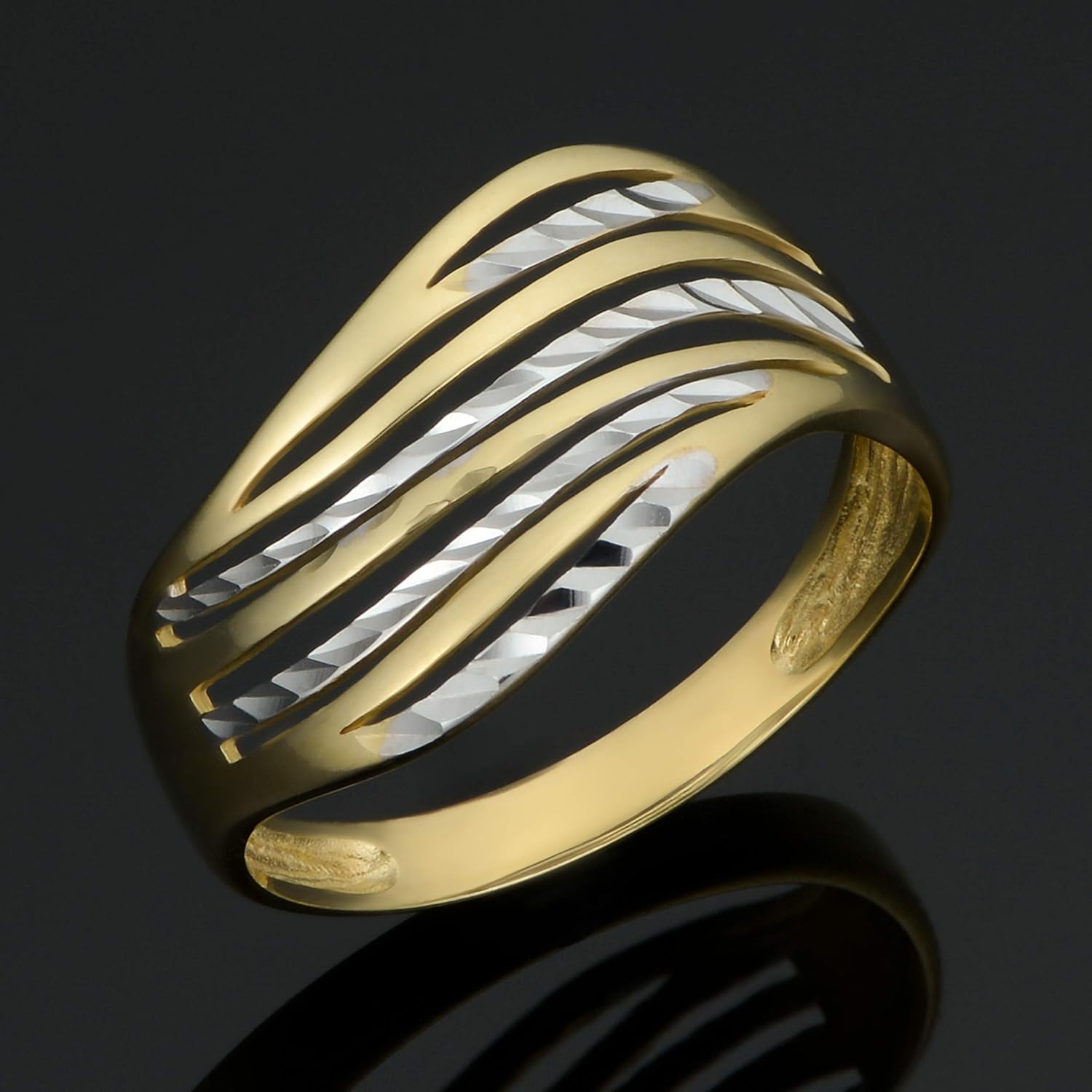 Kooljewelry 10k Two-tone Gold 10.9 mm Diamond-cut Wave Ring (size 6, 7, 8. 9 or 10)