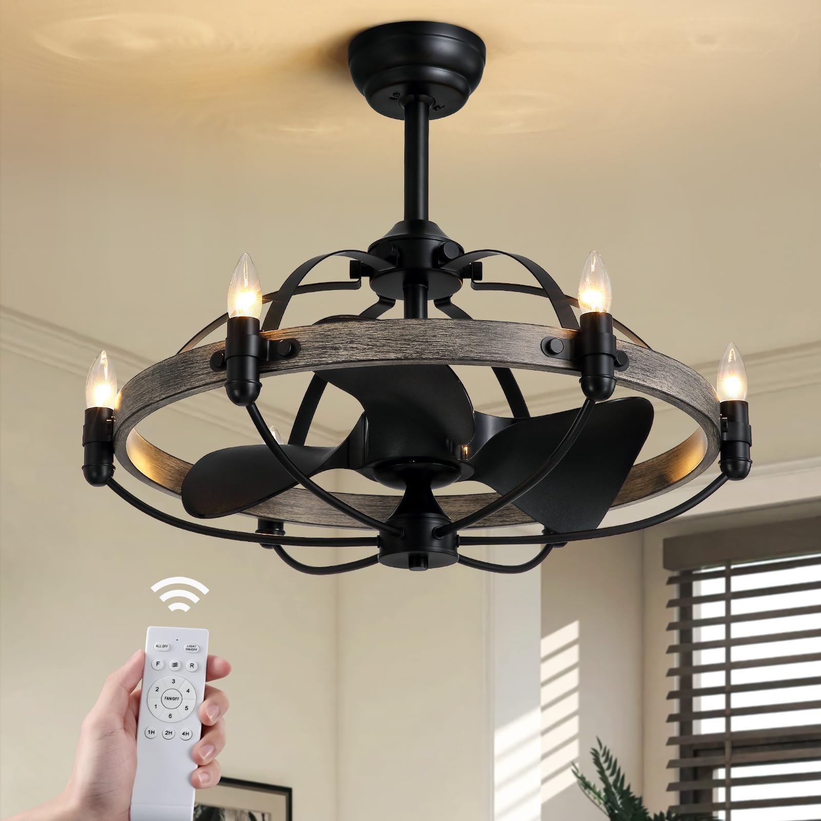 MOOONICHE 27'' Farmhouse Cage Ceiling Fan with Light Remote Control ...
