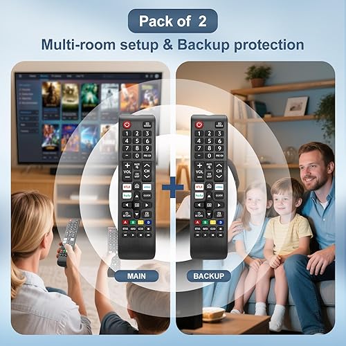 Vista 5 de Paquete de 2: repuesto para control remoto Samsung TV, control remoto universal para Samsung Smart TV Frame Crystal UHD OLED QLED 4K 8K Series Para