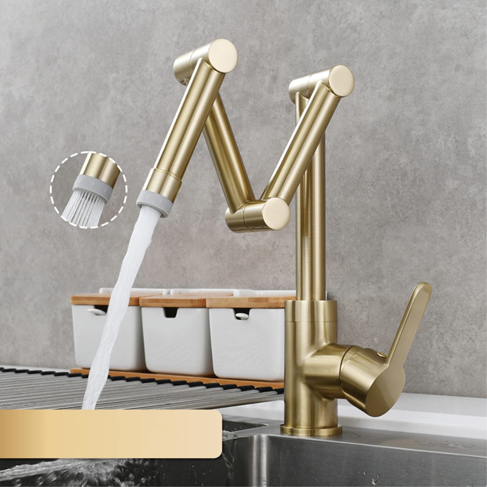 Yjyjy 2 Function Brushed Faucet Brass Pot Filler Faucet Deck Mounted Triple Joint Swing Arm Kitchen Faucet With Hot And Cold Water Brushed Finish Extendable And Foldable Design 2 Functions Tap
