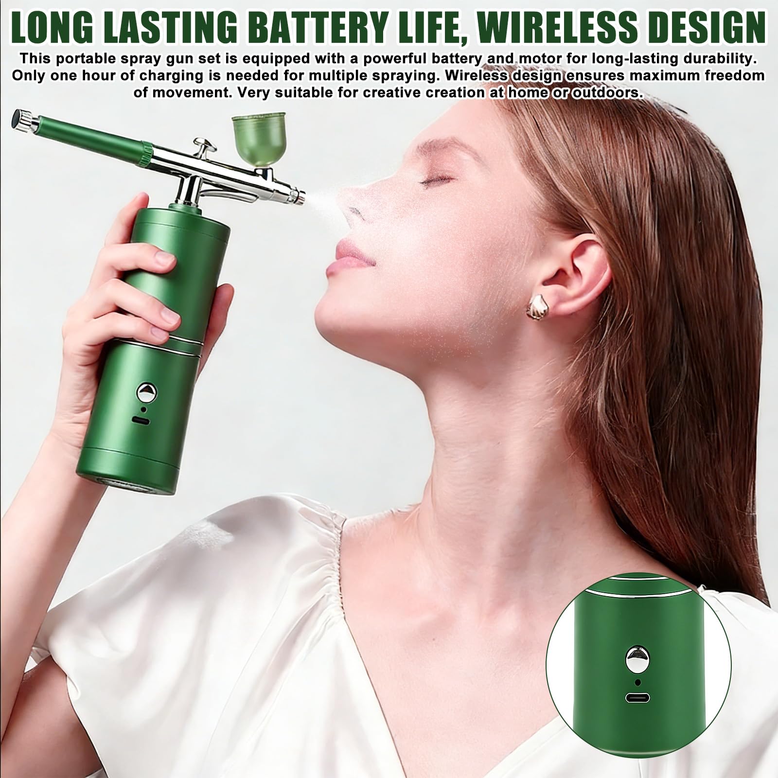 Set aerografo con compressore: kit aerografo, pistola a spruzzo senza fili, pistola aerografo portatile con compressore, pistola a spruzzo manuale ricaricabile USB, set per idratazione, tatuaggio