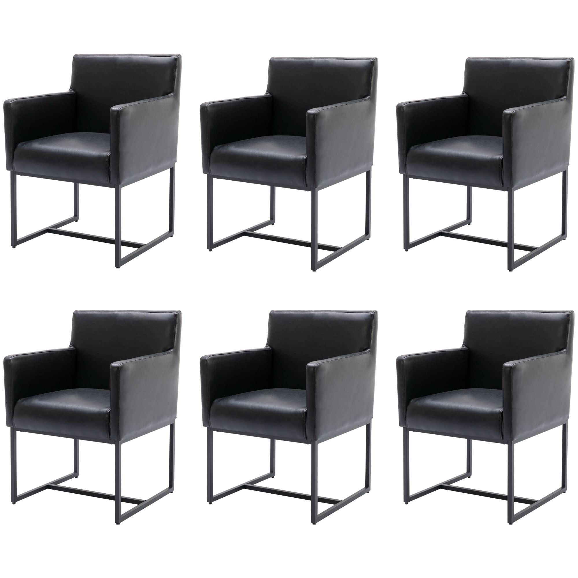BESTANO Set of 6 Upholstered Dining Chairs with Armrest, PU Leather Modern Accent Armchairs, Kitchen & Dining Room Chairs Side Chairs, Black