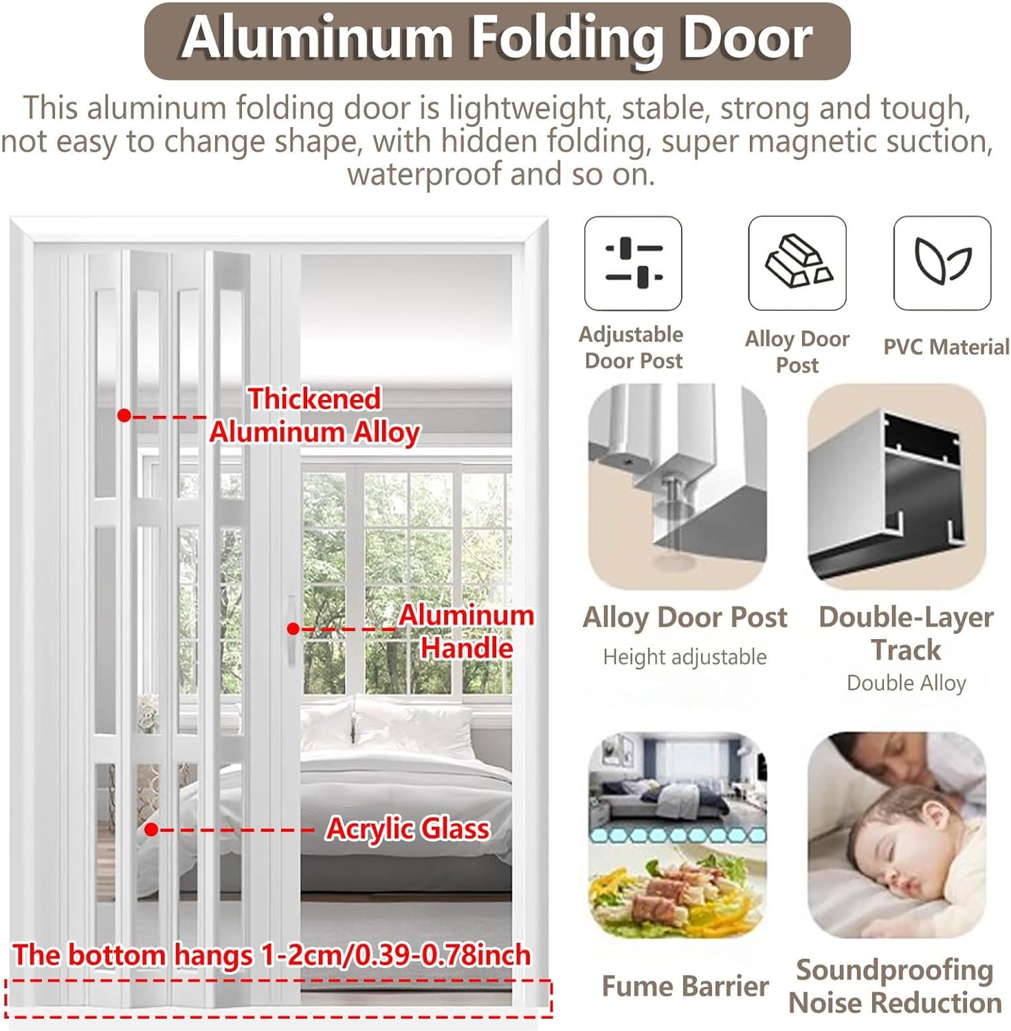 Commercial White Accordion Closet Door - Folding Room Divider for Home & Office - Available Sizes: 21-79 Inch - Durable Interior Door for Doorway & Closet (6.37x80in)