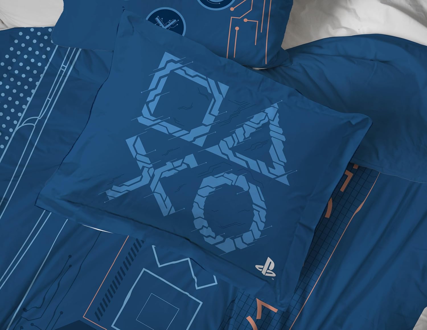 Jay Franco Kids Comforter Set Includes Sheets and Pillow Covers - Soft and Cozy Bed Set for Stylish Room Decor, Official Licensed Bedding, Blue - PlayStation, 7 Piece Queen