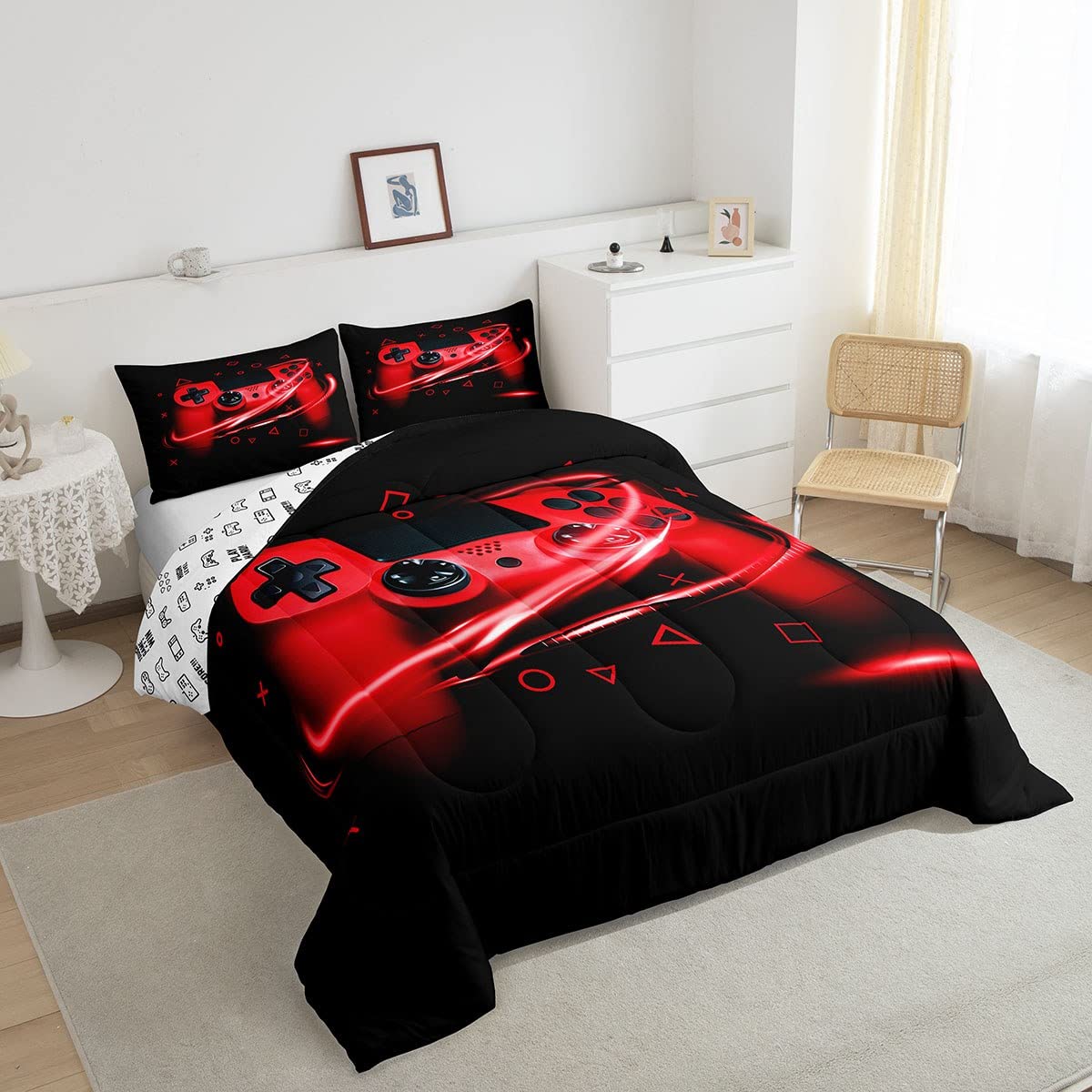 ROWADALO Set Biancheria Da Letto Gamer 5 Pezzi – Piumone 173x218 Cm – Lenzuola E Federe Con Controller Di Gioco 3D – Regalo Per Ragazzi - 5