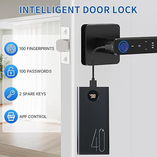 Miniatura 5 de Cerradura de puerta de huellas dactilares, perilla de puerta inteligente, cerraduras de puerta biométricas, con aplicacióncódigollave de