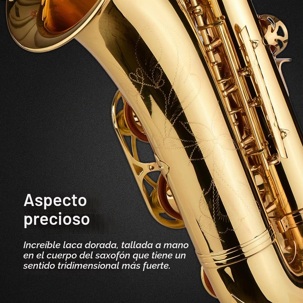 COMETX Saxofón tenor Bb de latón lacado con funda, guantes, correas de cepillo de tela