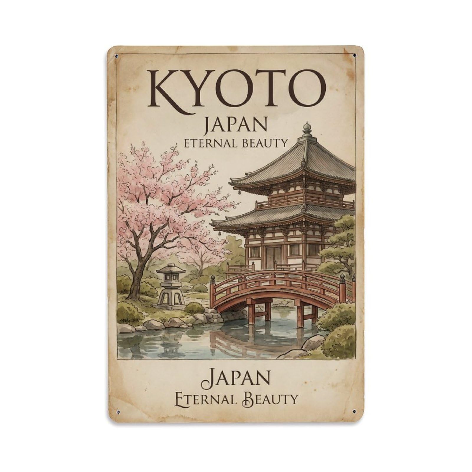 Gead 8X12inch Style Vintage Travel Kyoto Japan Timeless Metal Tin Sign