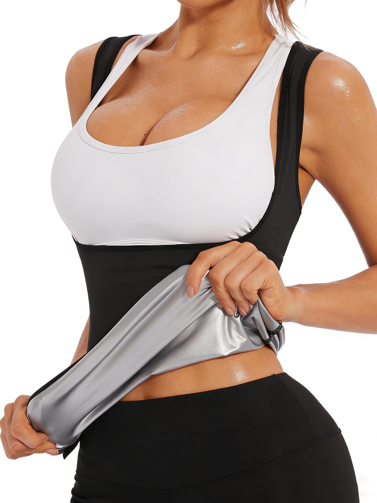 NINGMI Sauna Sweat Vest for Women Tank Top Sauna Suit Waist Trainer Body Shaper T Shirt Workout Exercise Fitness Gym